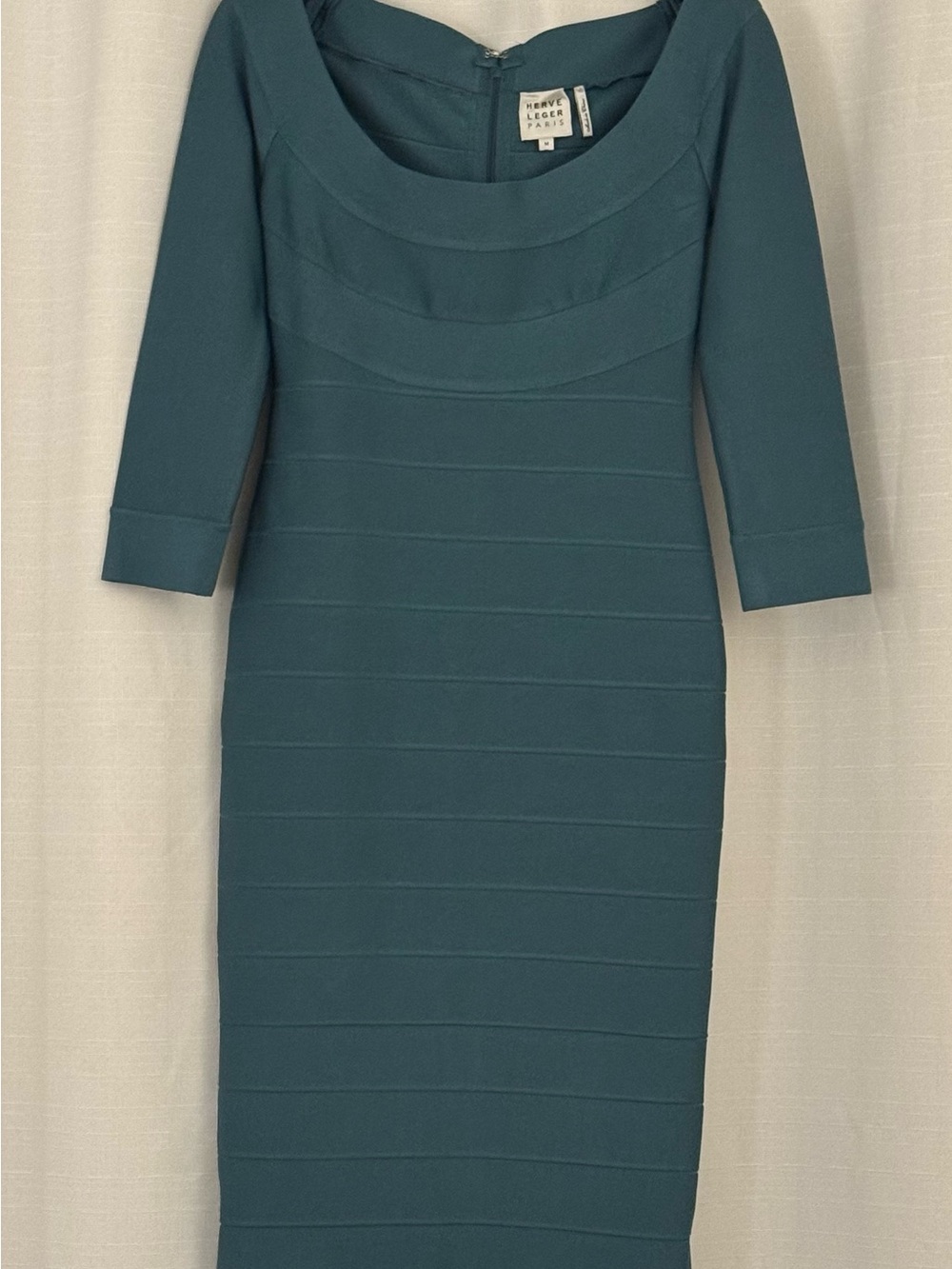Herve Leger Icon Long Sleeve Midi Bandage Dress Teal M